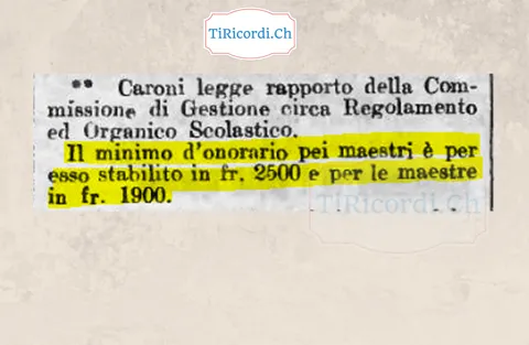 Consiglio comunale di Locarno: il minimo d'onorario per i maestri è stabilito in 2500 franchi, per le maestre in 1900, 1918