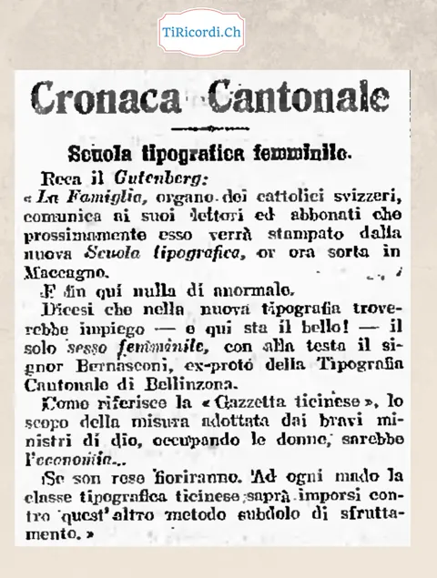 Scuola tipografica femminile a Maccagno: la nuova tipografia dei cattolici assume solo donne, per economia, 1918