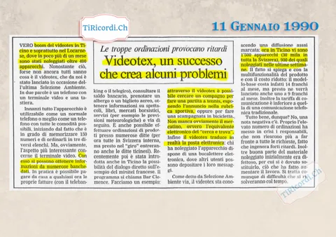 Videotex, un successo che crea alcuni problemi: quattrocento apparecchi noleggiati nel Locarnese, gennaio 1990
