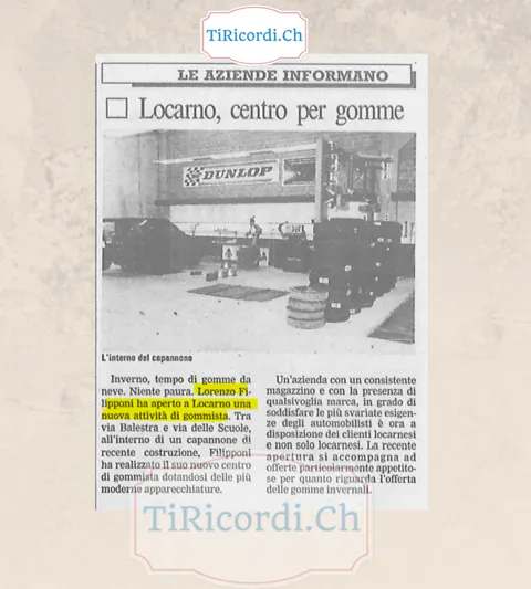 Locarno, centro per gomme: Lorenzo Filipponi apre una nuova attivita di gommista, dicembre 1988