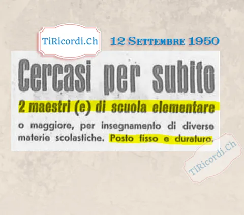 Cercasi per subito 2 maestri o maestre di scuola elementare o maggiore per insegnamento di diverse materie scolastiche. Posto fisso e duraturo, 1950