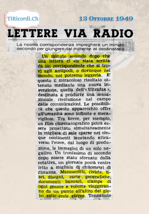 Lettere via radio: la nostra corrispondenza impiegherà un minuto secondo per giungere dal mittente al destinatario grazie all'Ultrafax, 1949