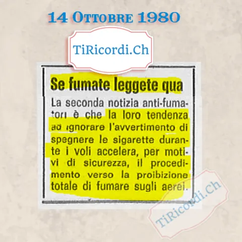 Se fumate leggete qua: verso la proibizione totale di fumare sugli aerei, ottobre 1980