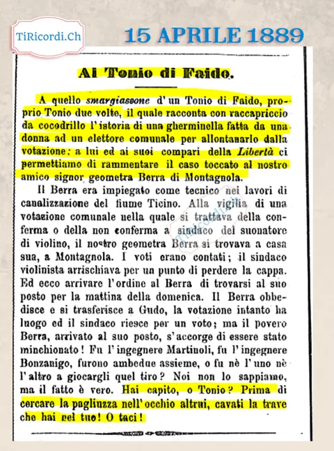 Al Tonio di Faido: il geometra mandato a Gudo per far vincere il sindaco violinista, 1889