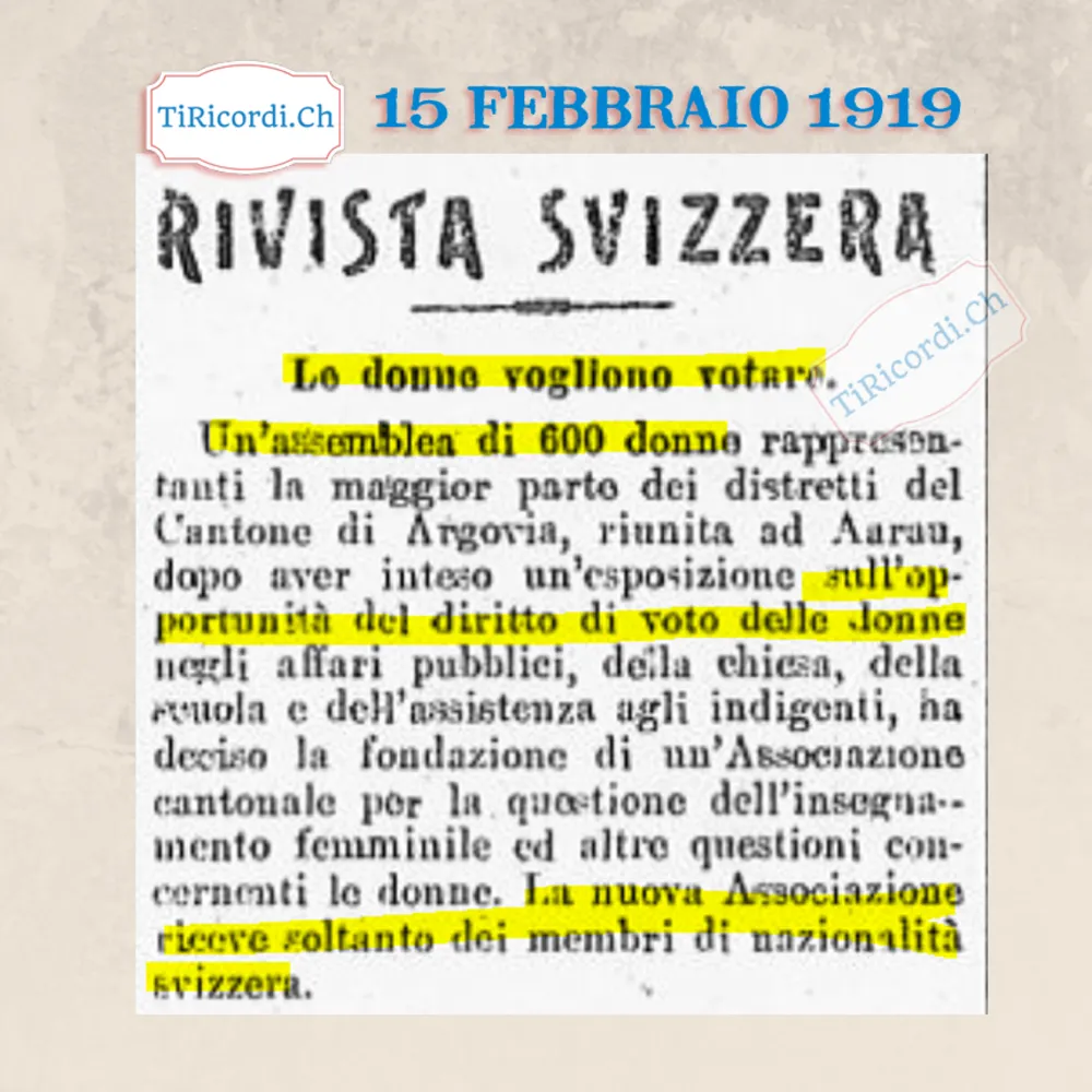 Le donne vogliono votare: un'assemblea di 600 donne ad Aarau fonda un'associazione cantonale per il diritto di voto, 1919