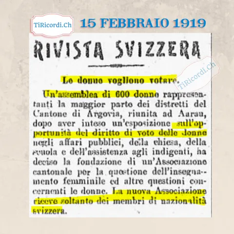 Le donne vogliono votare: un'assemblea di 600 donne ad Aarau fonda un'associazione cantonale per il diritto di voto, 1919