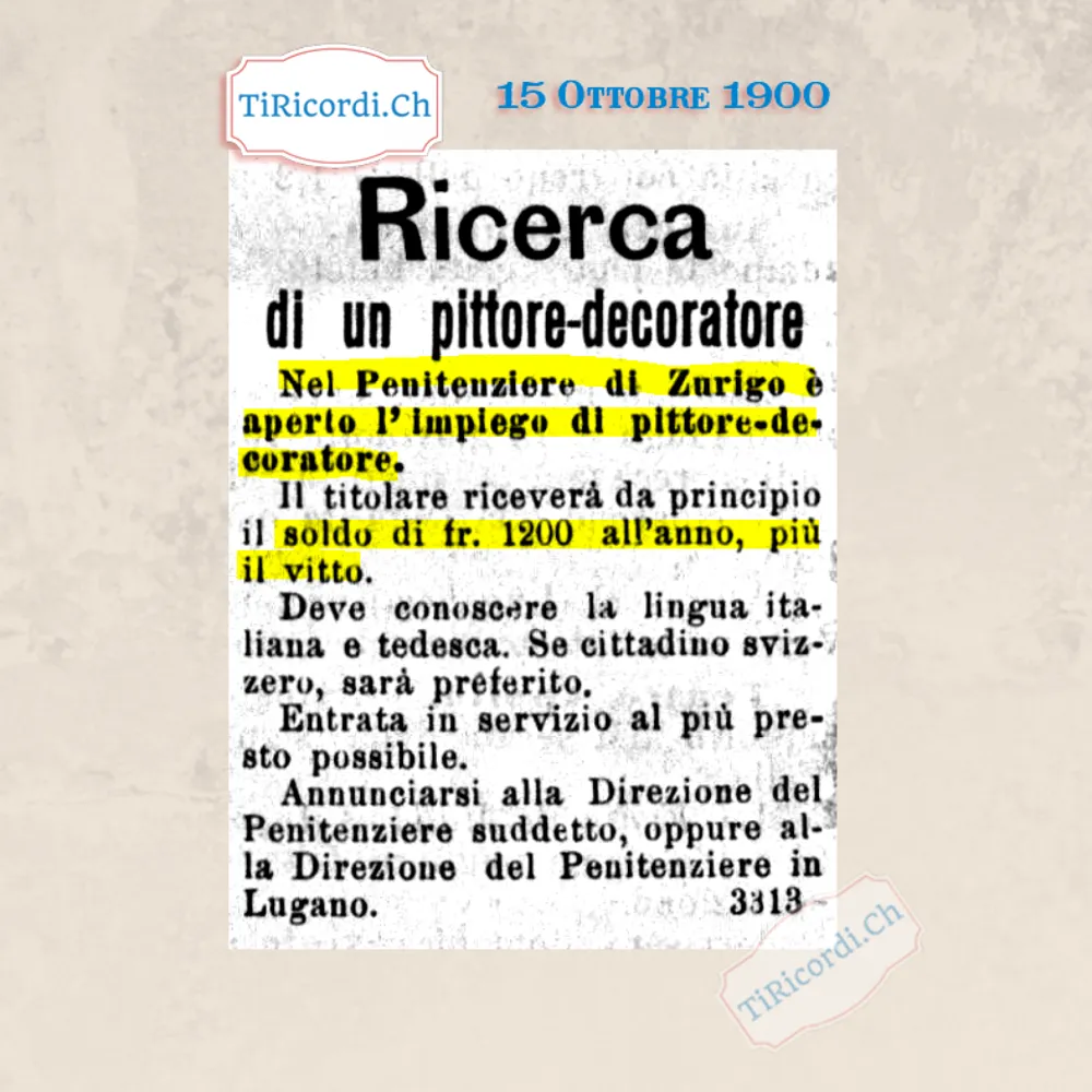 Il penitenziario di Zurigo cerca un pittore-decoratore: 1200 franchi l'anno più il vitto, 1900