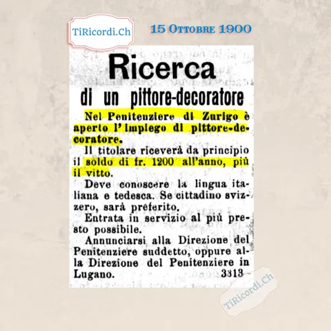 Il penitenziario di Zurigo cerca un pittore-decoratore: 1200 franchi l'anno più il vitto, 1900