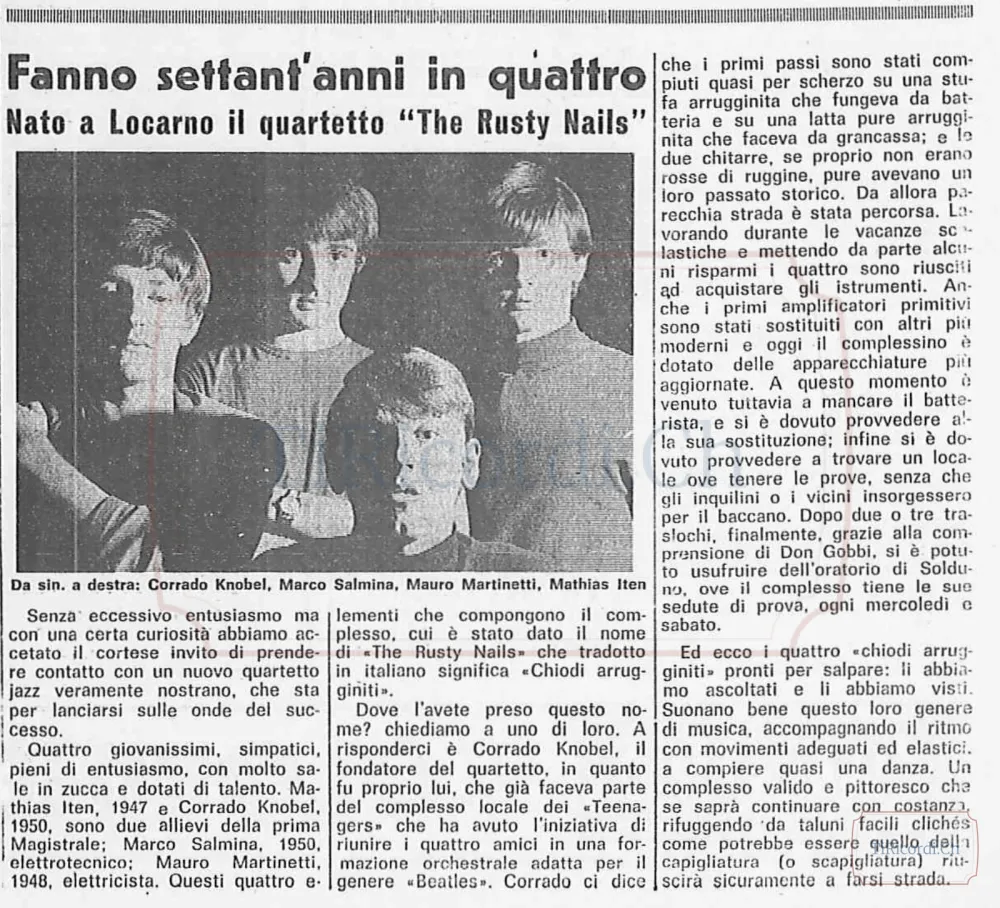 Quattro ragazzi di Locarno formano il complesso "The Rusty Nails" e provano all'oratorio, 1966