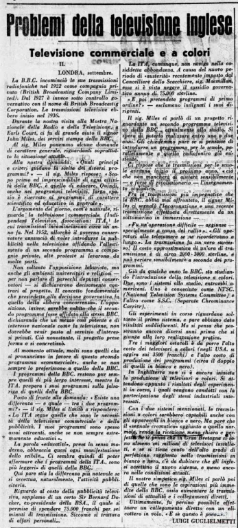 Problemi e prospettive della televisione commerciale e a colori in Inghilterra, 1956