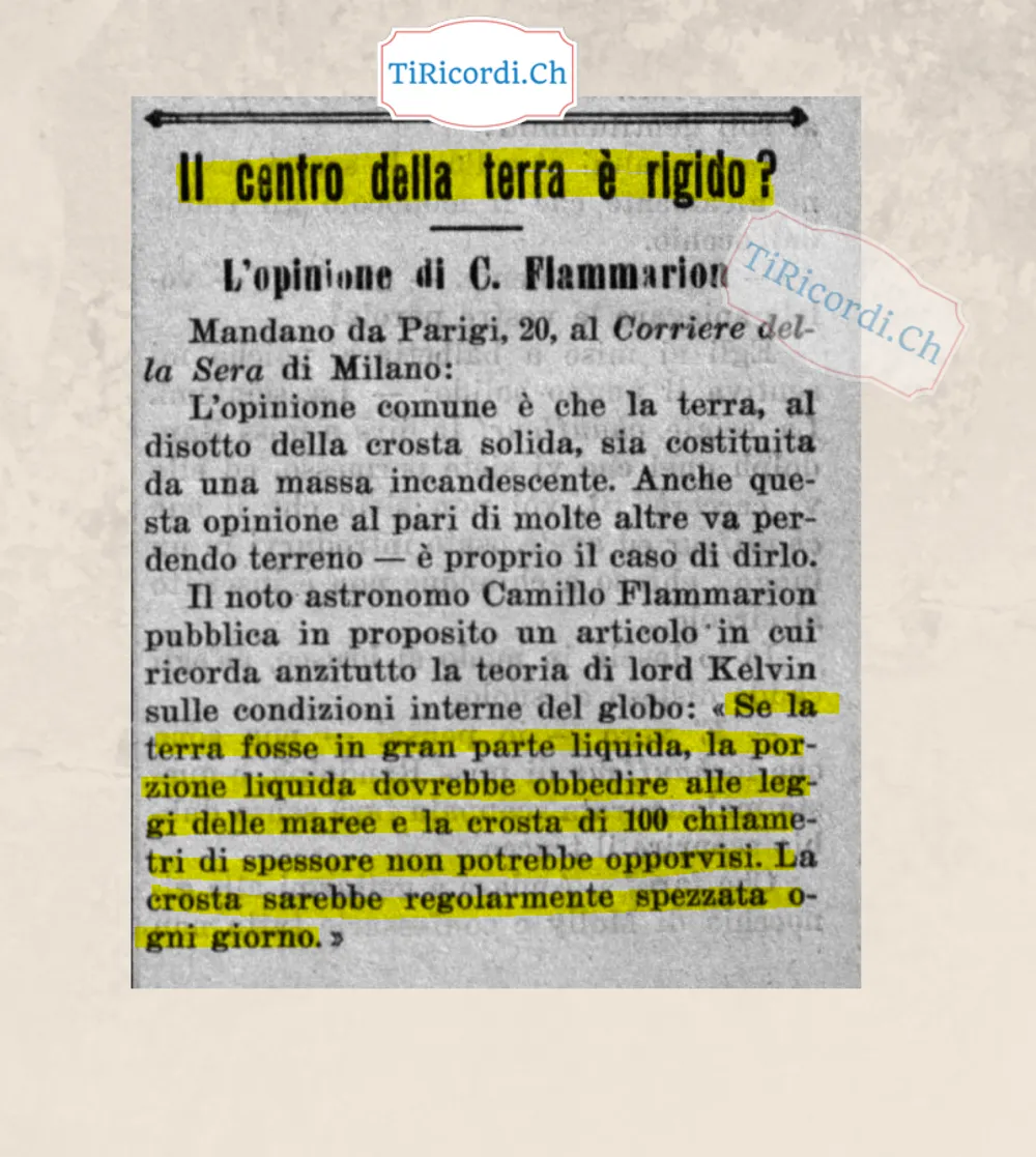 Il centro della terra è rigido? L'opinione di Camille Flammarion sul Corriere della Sera, 1908