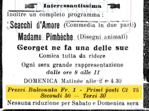 Prezzi e promesse del Cinema Odeon: "L'Inghilterra è pronta" e altri film, 1916