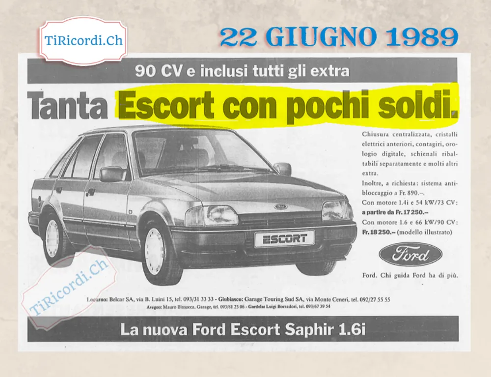 Tanta Escort con pochi soldi: la nuova Ford Escort Saphir 1.6i da 17.250 franchi, giugno 1989