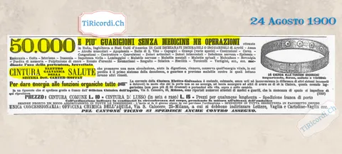 Cintura Elettro-Galvanica della Salute: 50 000 guarigioni senza medicine né operazioni, 10 lire, 1900