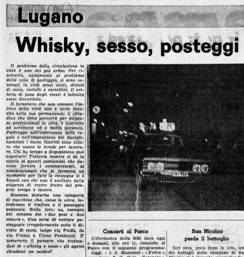 Whisky, sesso e posteggi: la circolazione e i divieti a Lugano secondo la stampa, 1966