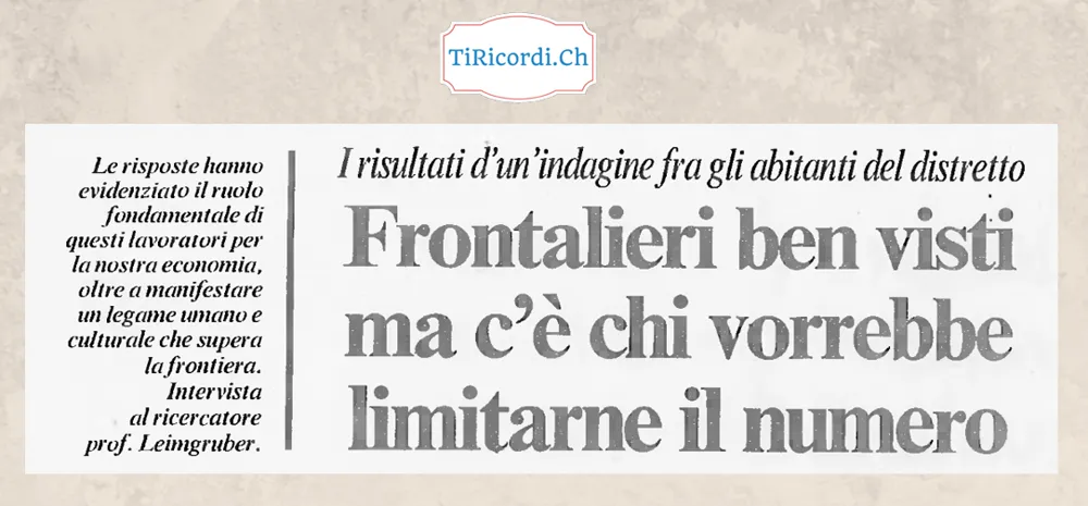 Frontalieri ben visti ma c e chi vorrebbe limitarne il numero: indagine fra gli abitanti del Mendrisiotto, gennaio 1988