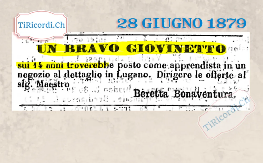 Cercasi bravo giovinetto di 14 anni come apprendista, 1879