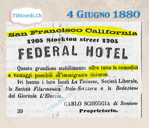 Federal Hotel, San Francisco: la casa dei ticinesi in California, 1880