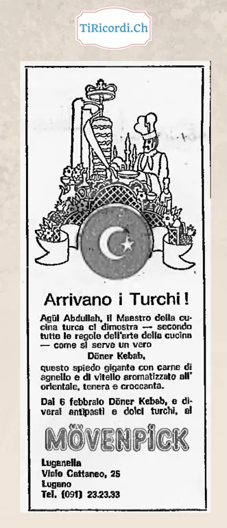 Arrivano i Turchi! Agül Abdullah, il maestro della cucina turca, dimostra come si serve un vero Döner Kebab: dal 6 febbraio al Mövenpick Luganella, 1978