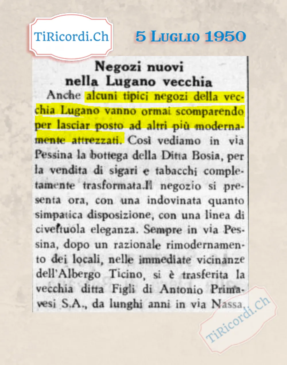 Negozi nuovi nella Lugano vecchia: alcuni tipici negozi vanno ormai scomparendo per lasciar posto ad altri più modernamente attrezzati, 1950