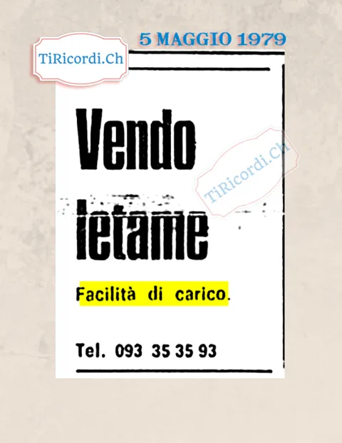 Vendo letame, facilità di carico, 1979