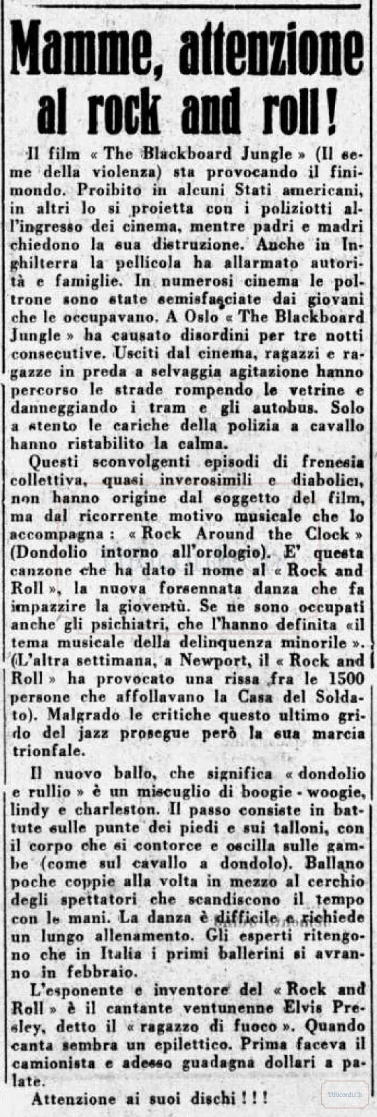 Divieti, allarmi e multe contro il rock and roll e le mode giovanili, 1956