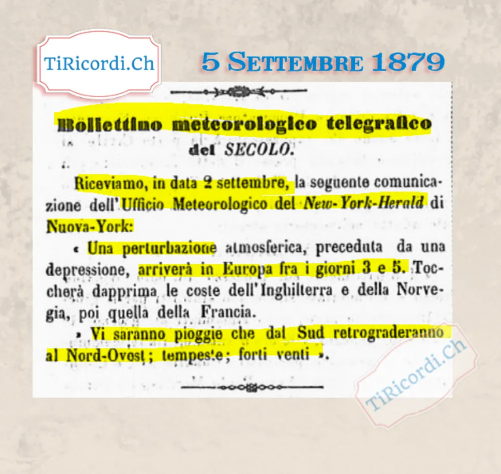 Le previsioni del tempo arrivavano per telegrafo da New York, 1879