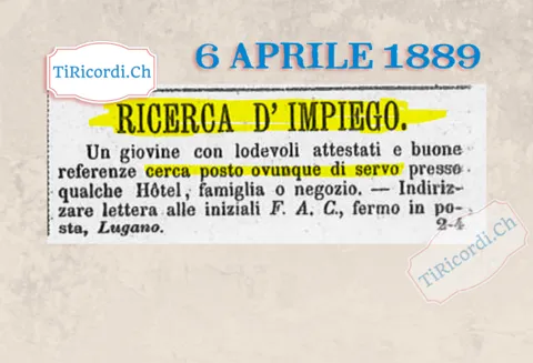 Un giovine con buone referenze cerca posto ovunque di servo, 1889