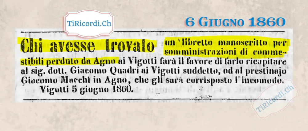 Perso tra Agno e Vigotti un libretto dei conti, 1860