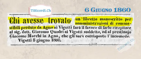 Perso tra Agno e Vigotti un libretto dei conti, 1860