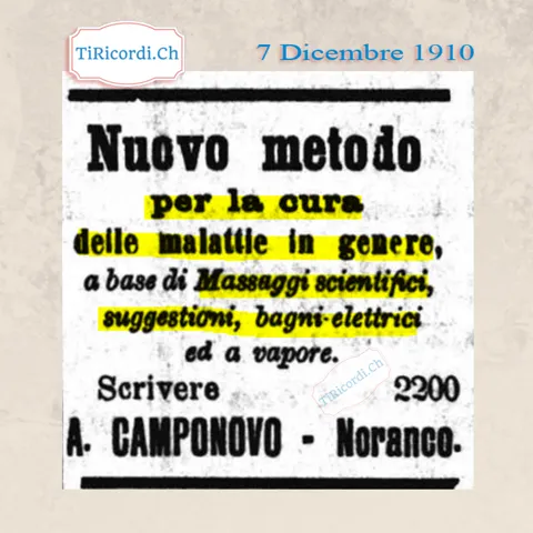 Nuovo metodo per la cura delle malattie in genere: massaggi scientifici, suggestioni, bagni elettrici e a vapore, Noranco 1910