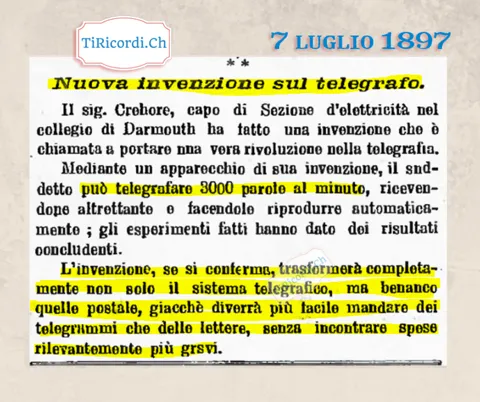 Nuova invenzione sul telegrafo: 3000 parole al minuto, 1897