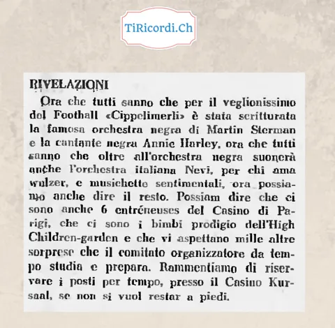 Rivelazioni sul veglionissimo del Football: scritturate l'orchestra e la cantante americane, sei entraîneuses del Casino di Parigi e i bimbi prodigio dell'High Children-garden, 1948