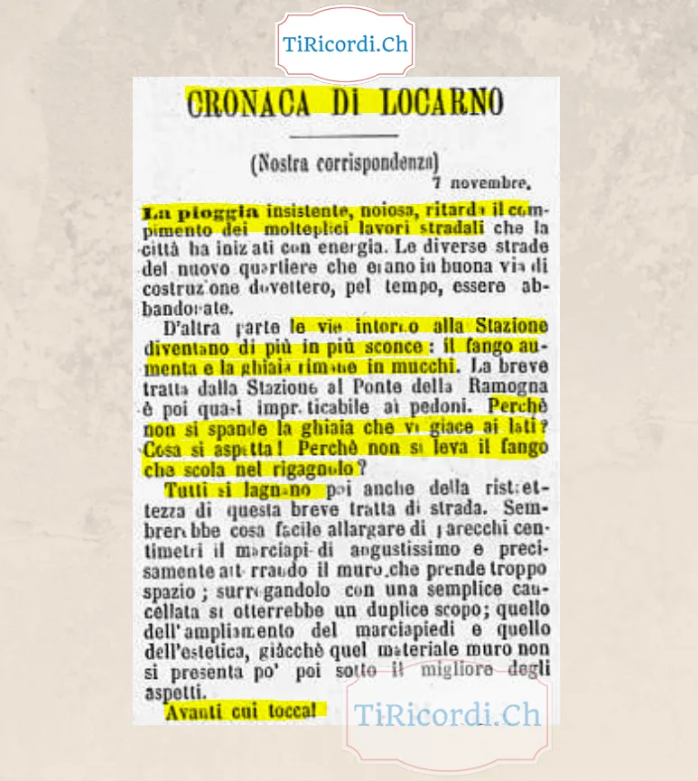 Locarno nel fango: le vie intorno alla stazione sempre più sconce, 1898