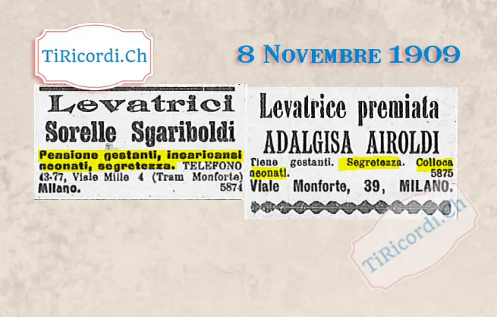 Levatrici di Milano sui giornali ticinesi: pensione gestanti, segretezza, collocano neonati, 1909