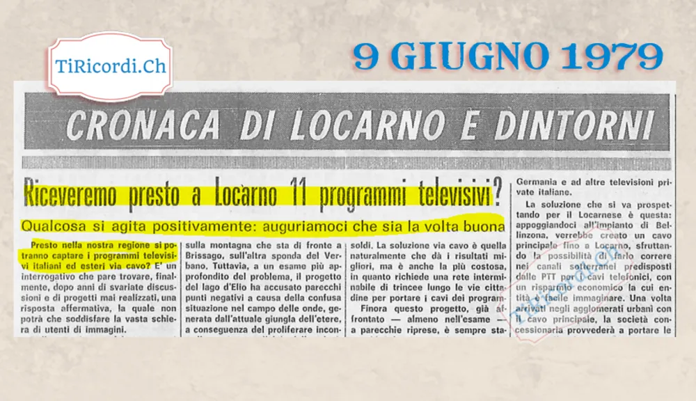 Riceveremo presto a Locarno 11 programmi televisivi? Si potranno captare i programmi italiani ed esteri via cavo, sfruttando i canali sotterranei predisposti dalle PTT per i cavi telefonici, 1979
