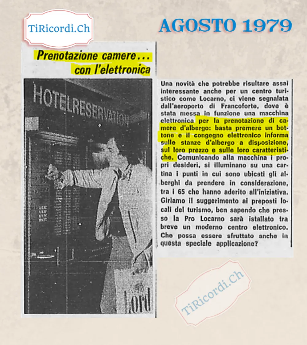 Prenotazione camere con l'elettronica: all'aeroporto di Francoforte una macchina informa sulle stanze d'albergo disponibili, sul loro prezzo e sulle caratteristiche, basta premere un bottone, 1979