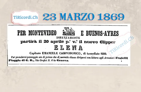 Il nuovo clipper Elena salpa per Buenos Aires, marzo 1869