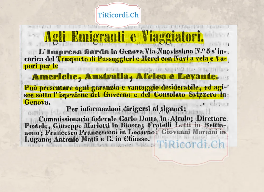 Navi per le Americhe: agli emigranti e viaggiatori, 1858