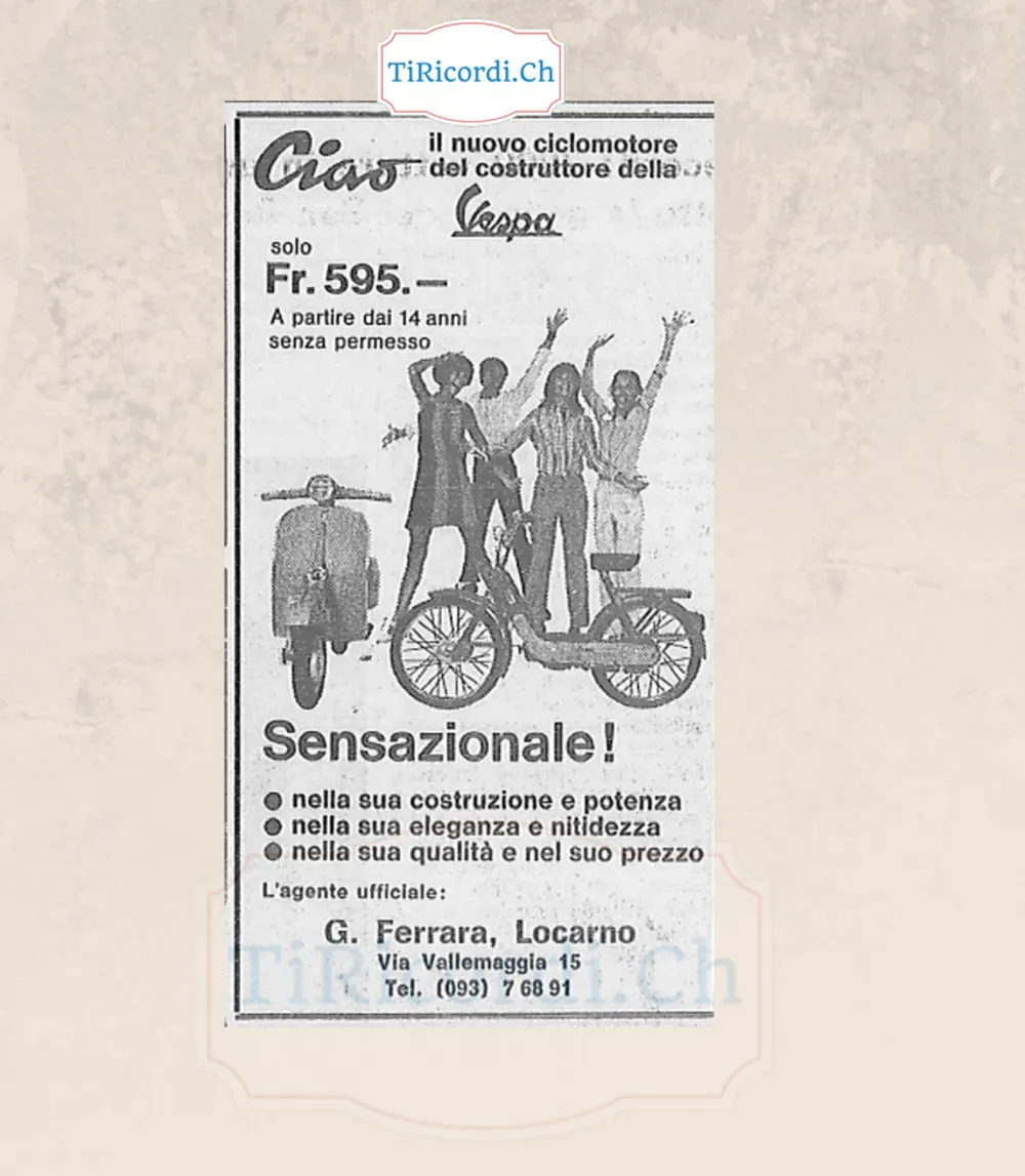 Ciao, il nuovo ciclomotore del costruttore della Vespa: solo 595 franchi, a partire dai 14 anni senza permesso, 1968