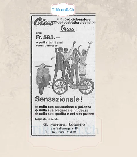 Ciao, il nuovo ciclomotore del costruttore della Vespa: solo 595 franchi, a partire dai 14 anni senza permesso, 1968