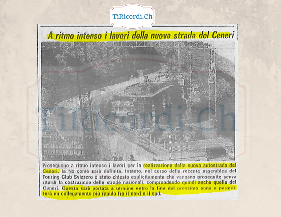 A ritmo intenso i lavori della nuova strada del Ceneri: la N2 sarà portata a termine entro la fine del prossimo anno e permetterà un collegamento più rapido fra il nord e il sud, 1978