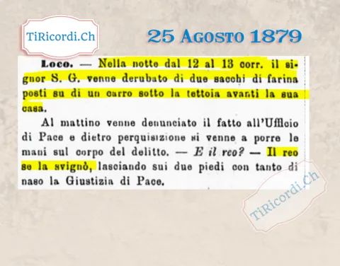 Rubati due sacchi di farina a Loco, il reo se la svignò, 1879