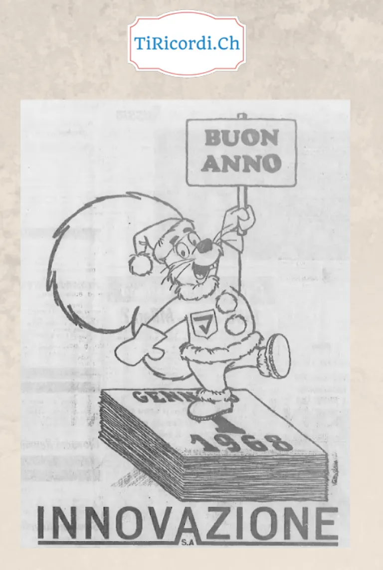Buon anno: il nanetto dell'Innovazione con il sacco in spalla cammina su una risma di calendari con la data gennaio 1968