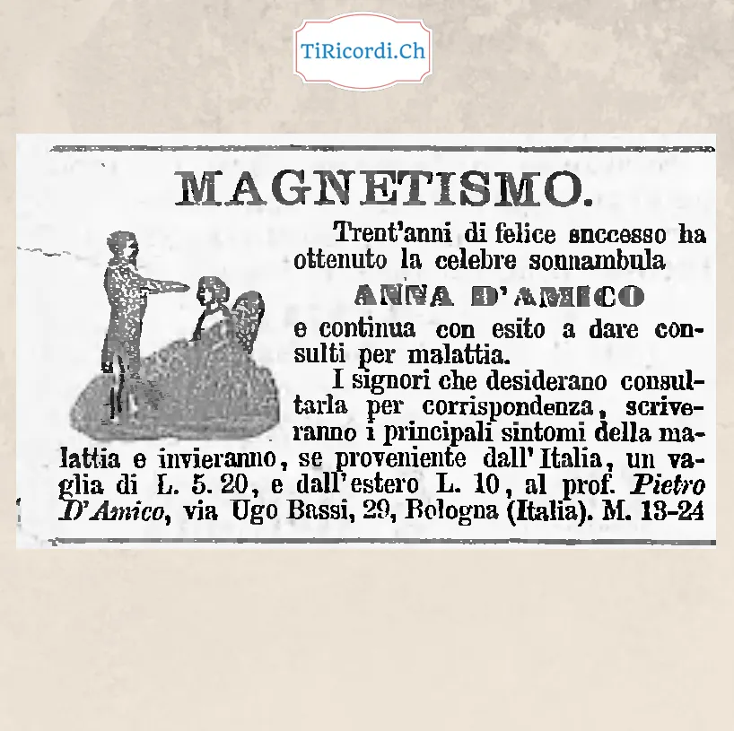 La sonnambula Anna D'Amico dà consulti per malattia per corrispondenza, 1888