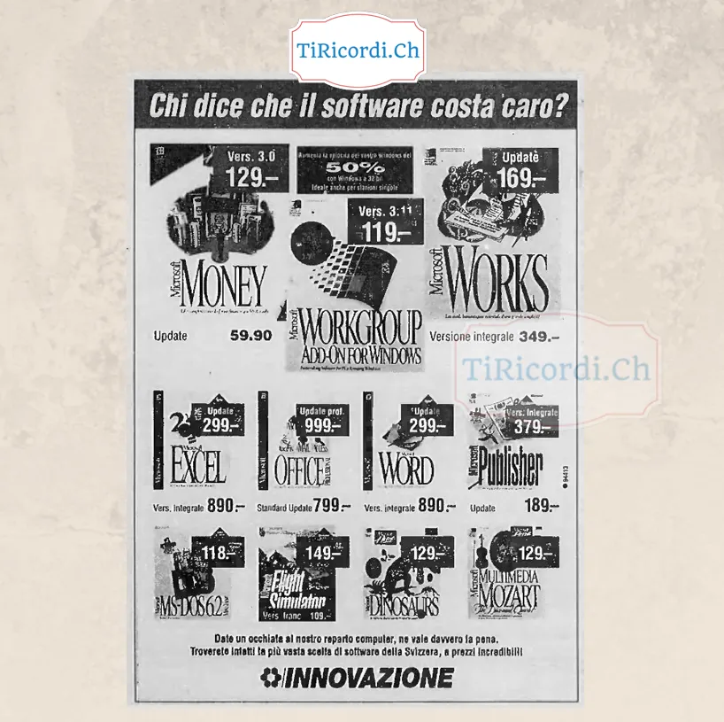 Chi dice che il software costa caro? Il listino Innovazione: Word 890 franchi, Office 1990, aprile 1994