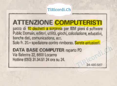 Attenzione computeristi: pacco di 10 dischetti a sorpresa per IBM pieni di software Public Domain, settembre 1988