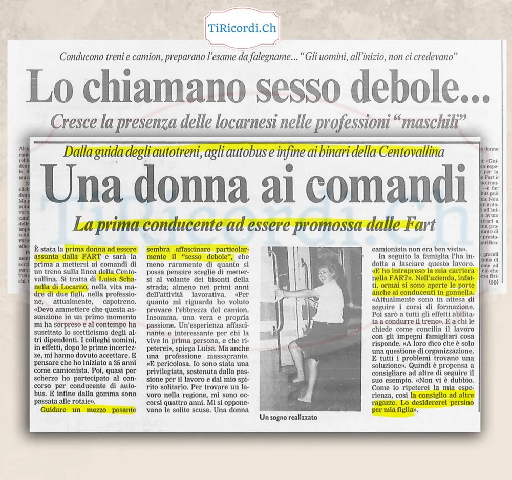 Lo chiamano sesso debole: Luisa Schanella, prima conducente promossa dalle FART sulla Centovallina