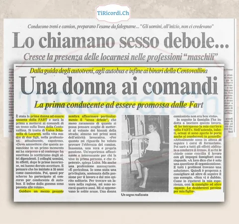 Lo chiamano sesso debole: Luisa Schanella, prima conducente promossa dalle FART sulla Centovallina