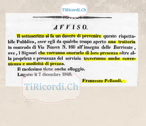 Trattoria alle Barricate: si apre a Lugano, 1848